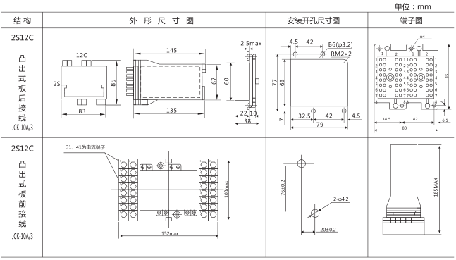 DZB-552中间继电器外形及安装尺寸图片